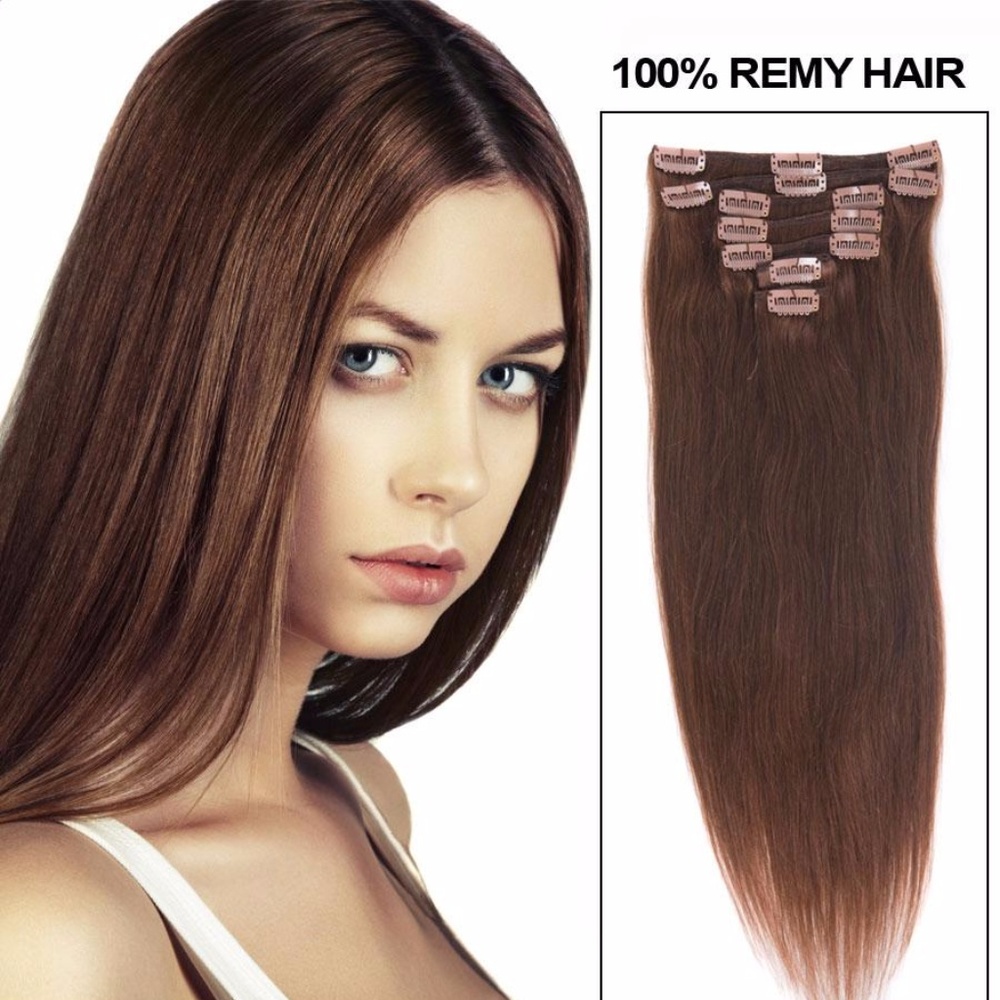Clip in human hair #33 Auburn Brown 16 inches 80 g